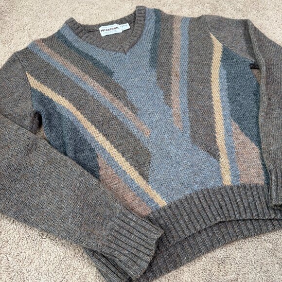 McGregor Sweater Mens L Brown Gray Vintage 90s Wool Blend Preppy Guam USA Stripe - Picture 3 of 5